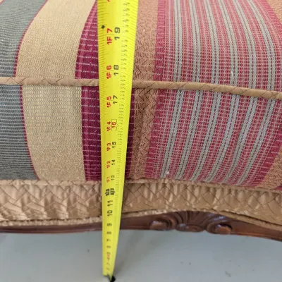 Pair of Striped Armchairs with Matching Ottomans and Accent Pillows
