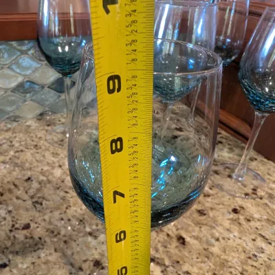Set Of 7 - Hand Blown Blue Crackle Wine Glasses From The Pier 1 Collection #3