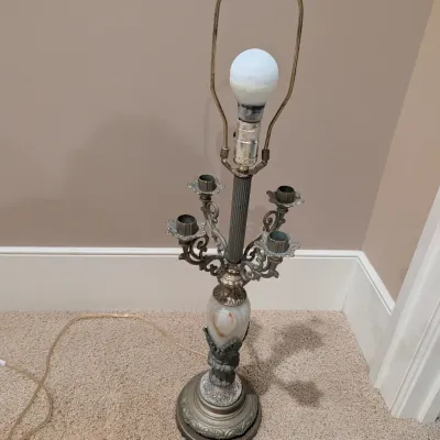 Vintage Ornate Candelabra Style Table Lamp with Marble Base Accent