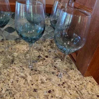 Set Of 7 - Hand Blown Blue Crackle Wine Glasses From The Pier 1 Collection #3