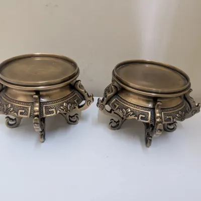 Pair of Vintage Asian Style Lacquered Brass Pedestal Display Stands