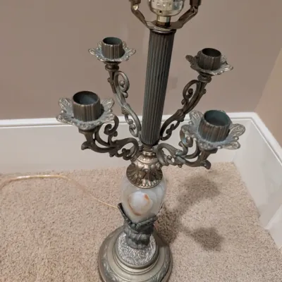 Vintage Ornate Candelabra Style Table Lamp with Marble Base Accent