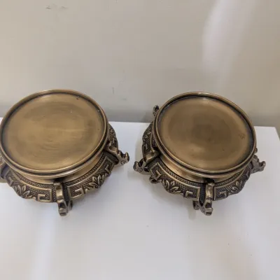 Pair of Vintage Asian Style Lacquered Brass Pedestal Display Stands