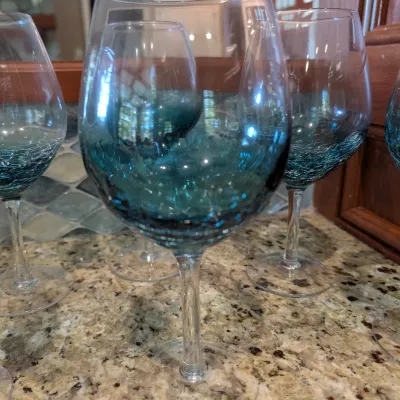 Set Of 6 - Hand Blown Blue Crackle Basic Red Wine Glasses From The Pier 1 Collection #2