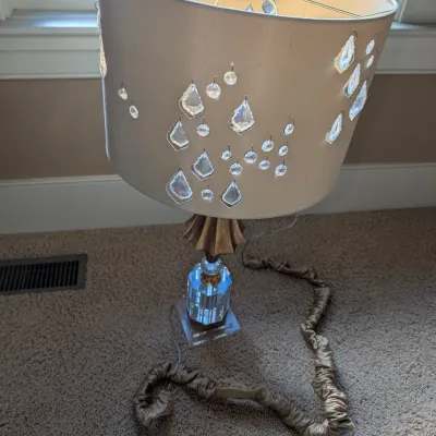 Modern Crystal and Gold Tone Table Lamp with Jeweled Shade