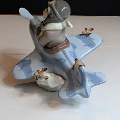 1990 Lladro "Over The Clouds" Boy In Propeller Plane #5697 5 1/2" Tall No Box #88