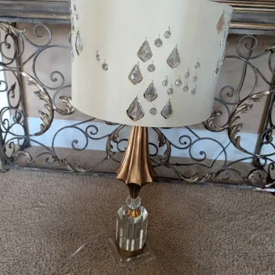 Modern Crystal and Gold Tone Table Lamp with Jeweled Shade