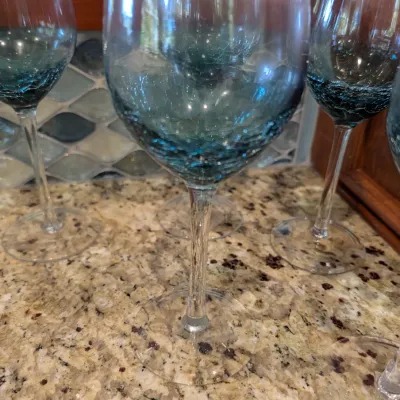 Set Of 7 - Hand Blown Blue Crackle Wine Glasses From The Pier 1 Collection #3