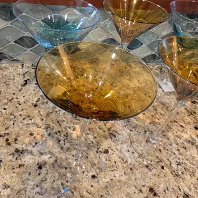 Set Of 7 - Hand Blown Amber & Blue Martini Glasses From The Pier 1 Collection #5