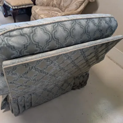 Upholstered Armchair with Trellis Pattern and Pleated Skirt