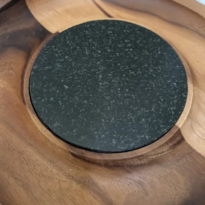 Nambé Wooden Chip and Dip Serving Platter with Stone Center Insert