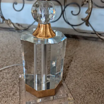 Modern Crystal and Gold Tone Table Lamp with Jeweled Shade