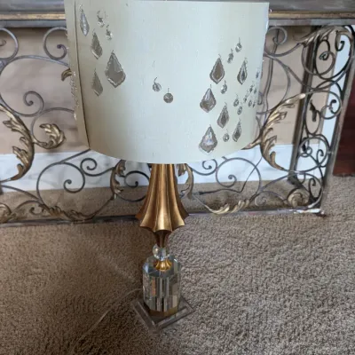 Modern Crystal and Gold Tone Table Lamp with Jeweled Shade