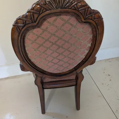 Ornate Carved Wood Armchair with Diamond Upholstery