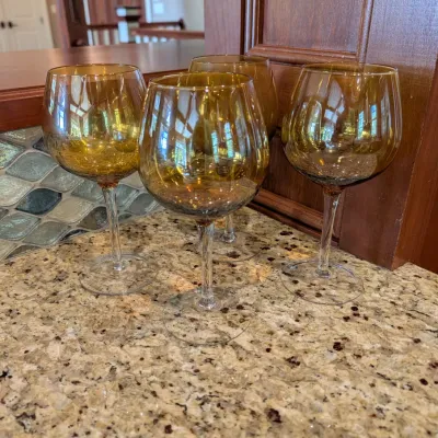 4 - Hand Blown Amber Golden Luster Balloon Wine Glasses From The Pier 1 Collection #1