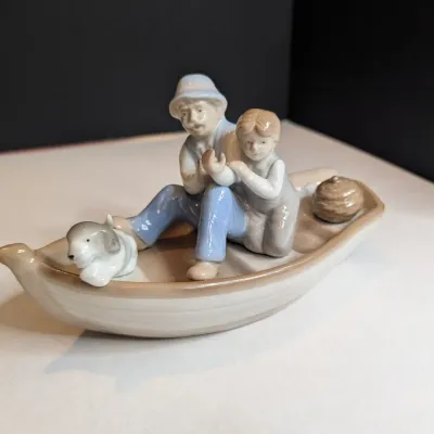 Vintage Meico "Old Man & Boy Fishing" Fine Porcelain Figure 8" Tall #86