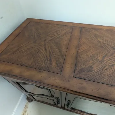 Vintage French Provincial Style Wood Credenza Buffets Sideboard with Glass Door