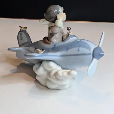 1990 Lladro "Over The Clouds" Boy In Propeller Plane #5697 5 1/2" Tall No Box #88