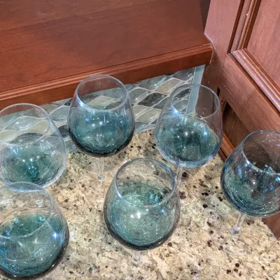 Set Of 6 - Hand Blown Blue Crackle Basic Red Wine Glasses From The Pier 1 Collection #2