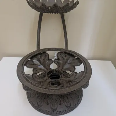 2-Tier Ceramic & Cast Iron Serving Stand with Covered Top Dish