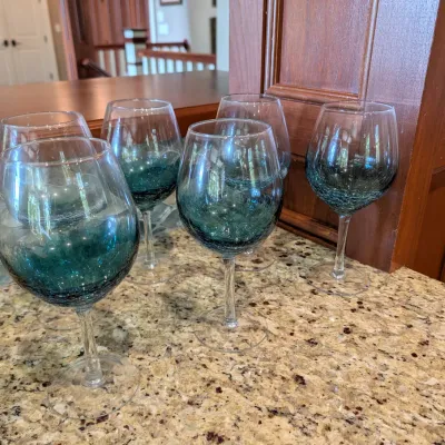 Set Of 6 - Hand Blown Blue Crackle Basic Red Wine Glasses From The Pier 1 Collection #2