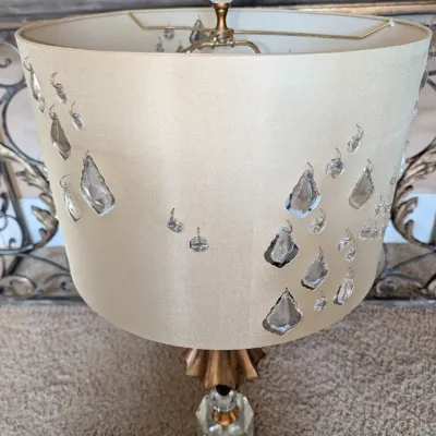 Modern Crystal and Gold Tone Table Lamp with Jeweled Shade