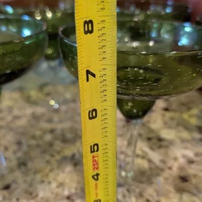 Set Of 7 - Hand Blown Green Crackle Margarita Glasses From The Pier 1 Collection #6