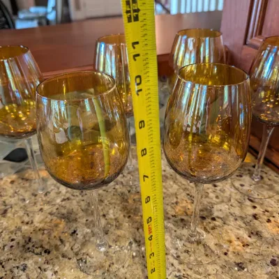 Set Of 7 - Hand Blown Amber Crackle Wine Glasses From The Pier 1 Collection #4
