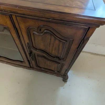 Vintage French Provincial Style Wood Credenza Buffets Sideboard with Glass Door