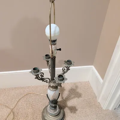 Vintage Ornate Candelabra Style Table Lamp with Marble Base Accent