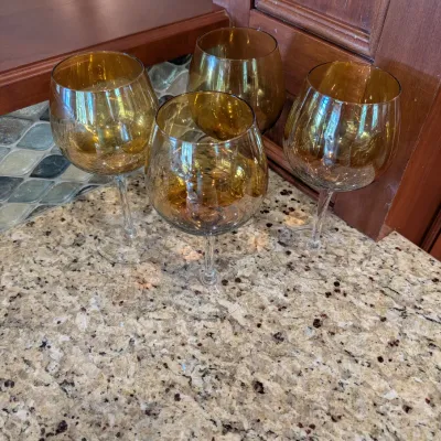 4 - Hand Blown Amber Golden Luster Balloon Wine Glasses From The Pier 1 Collection #1