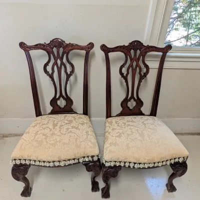 Pair of Vintage Chippendale Style Carved Side Chairs