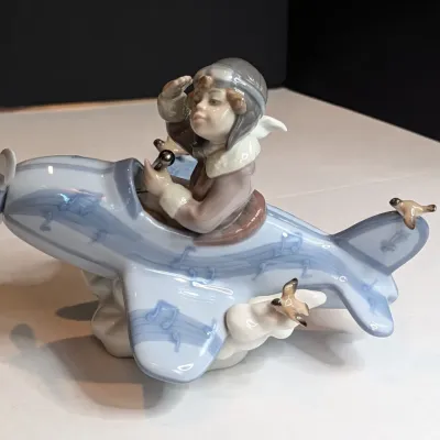 1990 Lladro "Over The Clouds" Boy In Propeller Plane #5697 5 1/2" Tall No Box #88