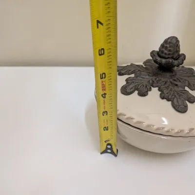 2-Tier Ceramic & Cast Iron Serving Stand with Covered Top Dish