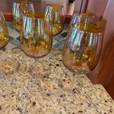 Set Of 7 - Hand Blown Amber Crackle Wine Glasses From The Pier 1 Collection #4