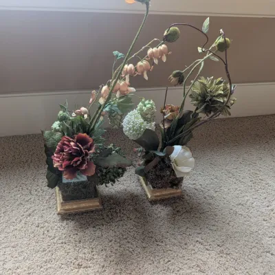 Pair of Faux Floral & Botanical Centerpieces in Bases