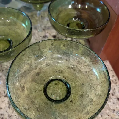Set Of 7 - Hand Blown Green Crackle Margarita Glasses From The Pier 1 Collection #6