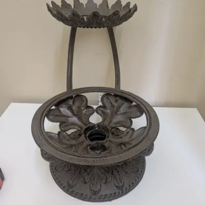 2-Tier Ceramic & Cast Iron Serving Stand with Covered Top Dish
