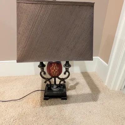 Ornate Traditional Table Lamp with Square Fabric Shade