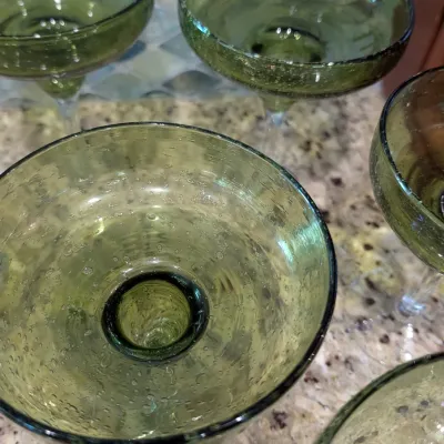 Set Of 7 - Hand Blown Green Crackle Margarita Glasses From The Pier 1 Collection #6