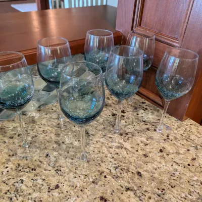Set Of 7 - Hand Blown Blue Crackle Wine Glasses From The Pier 1 Collection #3