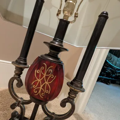 Ornate Traditional Table Lamp with Square Fabric Shade