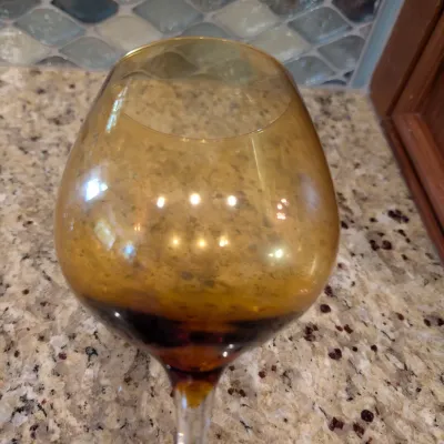 4 - Hand Blown Amber Golden Luster Balloon Wine Glasses From The Pier 1 Collection #1