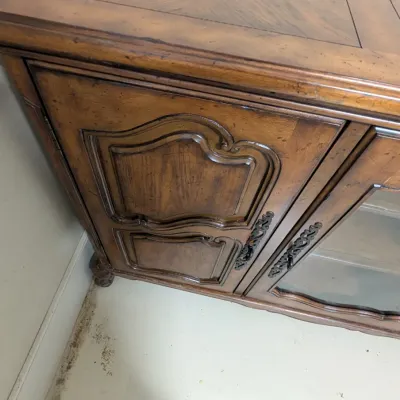 Vintage French Provincial Style Wood Credenza Buffets Sideboard with Glass Door