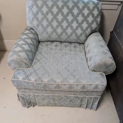 Upholstered Armchair with Trellis Pattern and Pleated Skirt