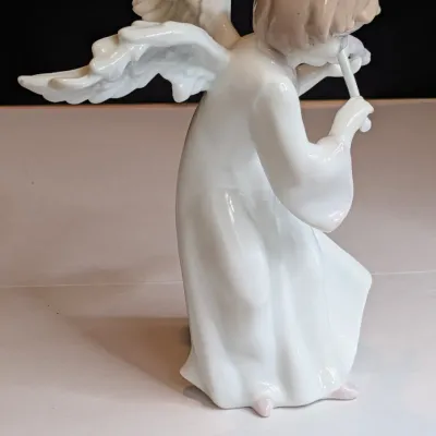 8" Angel Statue With Expansive Wings Playing The Violin No Box #41