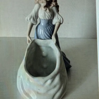 House Of Lloyd 1994 Blonde Girl Maiden Porcelain Figurine Potpourri Planter Stands No Box 7" Tall #83