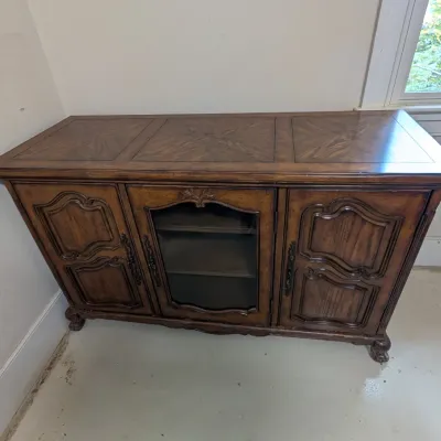 Vintage French Provincial Style Wood Credenza Buffets Sideboard with Glass Door