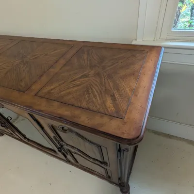 Vintage French Provincial Style Wood Credenza Buffets Sideboard with Glass Door