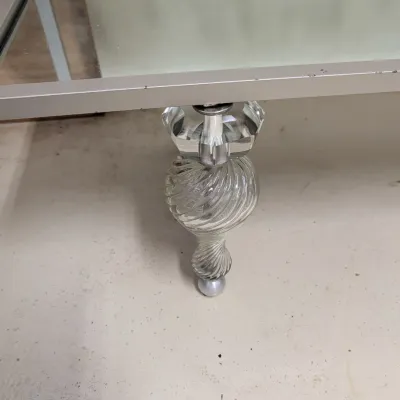 Silver-Tone Metal & Glass Console Table with Mirrored Lower Shelf